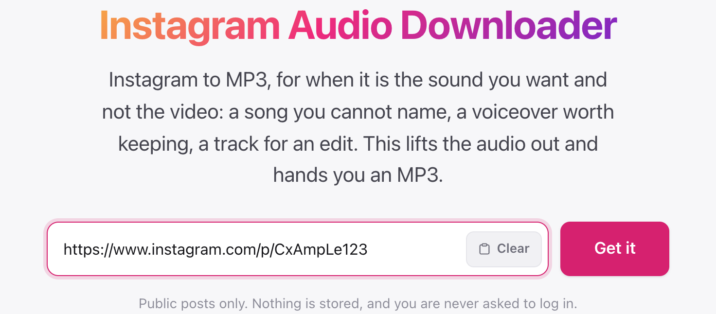 Instagram audio downloader ready to extract MP3 from a reel